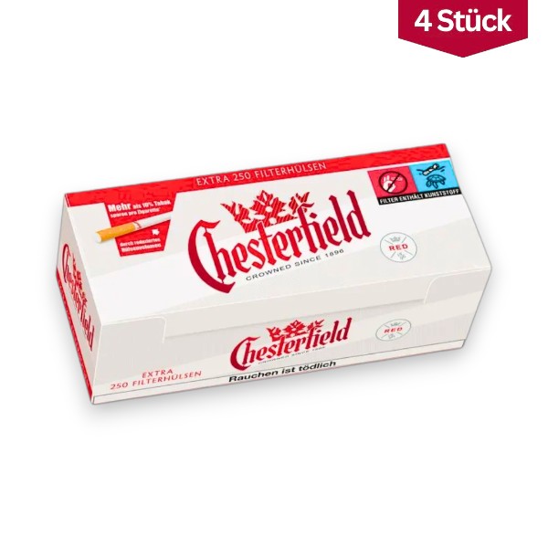 4er Vorratspack Bundle Chesterfield Red Extra Filterhülsen 1000 Stück mit Tabakersparnis