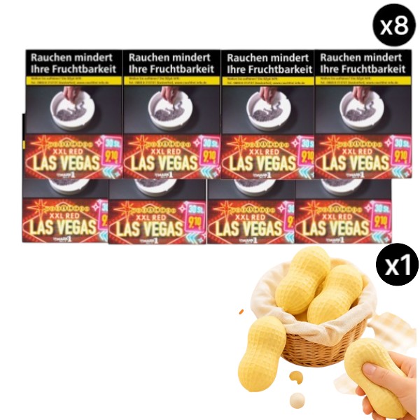 Las Vegas Red XXL Zigaretten Stange 8x30 Stück im Set mit Squishy Erdnuss Antistress-Figur