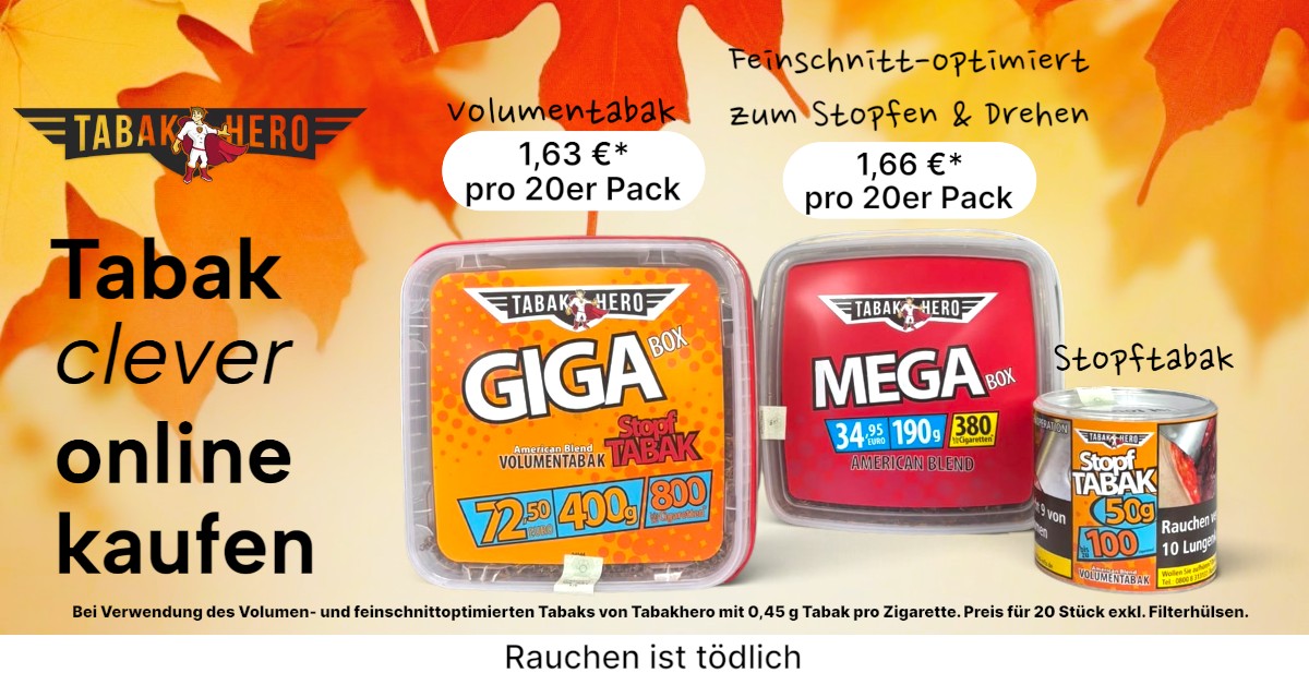 Tabak clever online kaufen – Tabakhero Volumentabak und Feinschnitt günstig bestellen