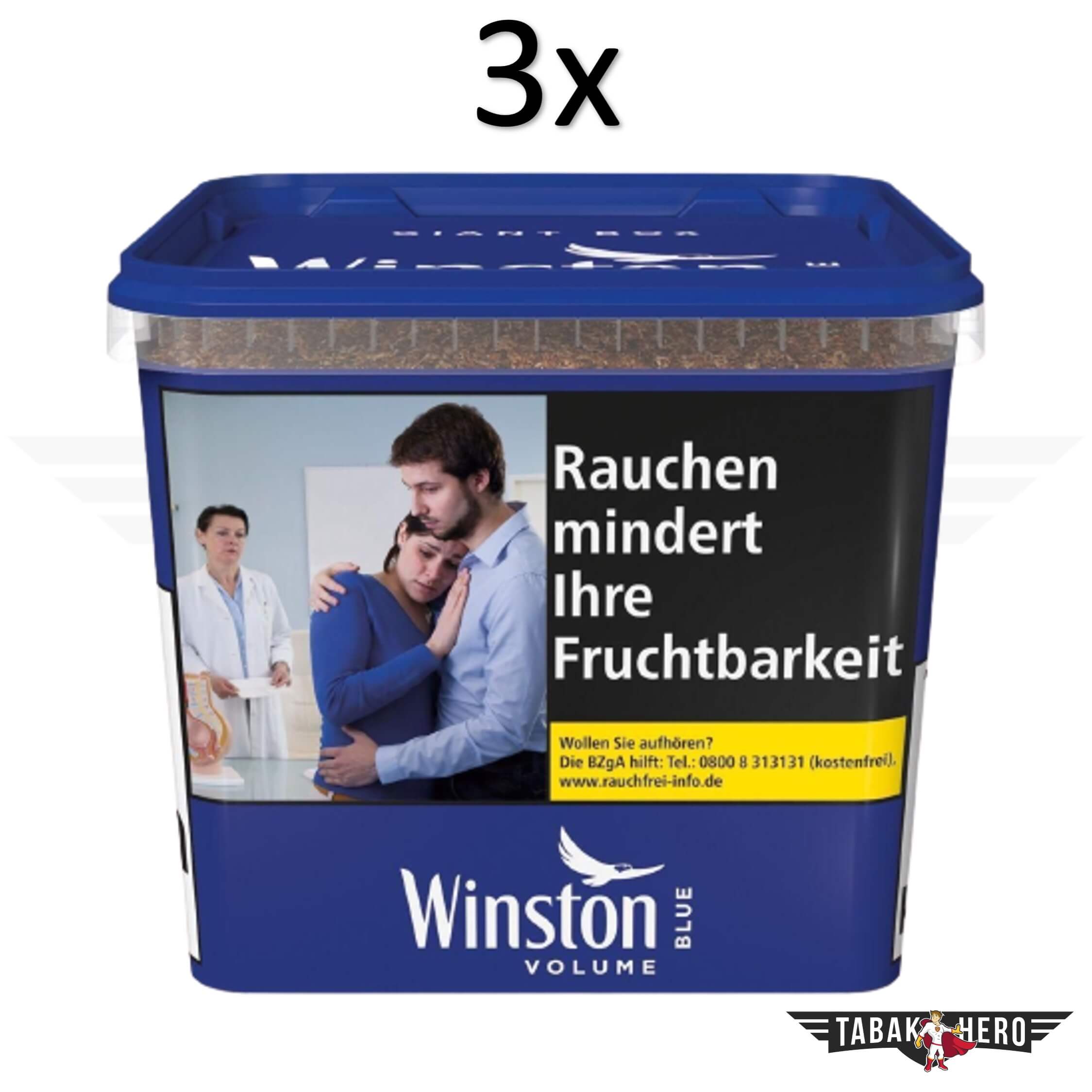 3x Winston Blue Giant Box Tabak Eimer 205g