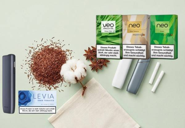 Tabakfreie Heat-not-Burn Sticks (veo, LEVIA) und ihre natürlichen Grundstoffe: Rooibos, Baumwolle für Cellulose und Sternanis