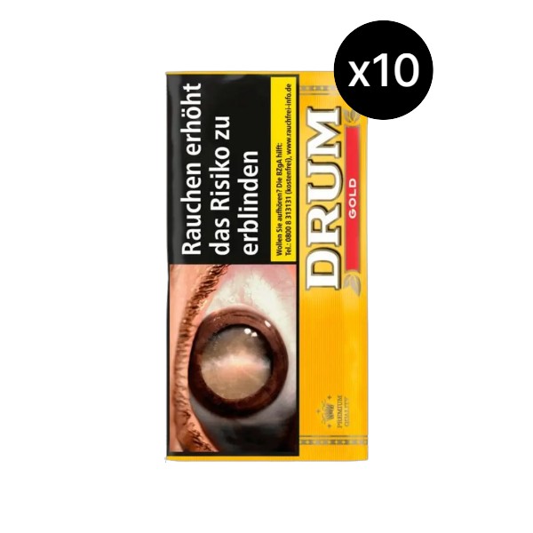 Gelber Pouch Drum Gold Premium Drehtabak 10 Pouches Vorratspack