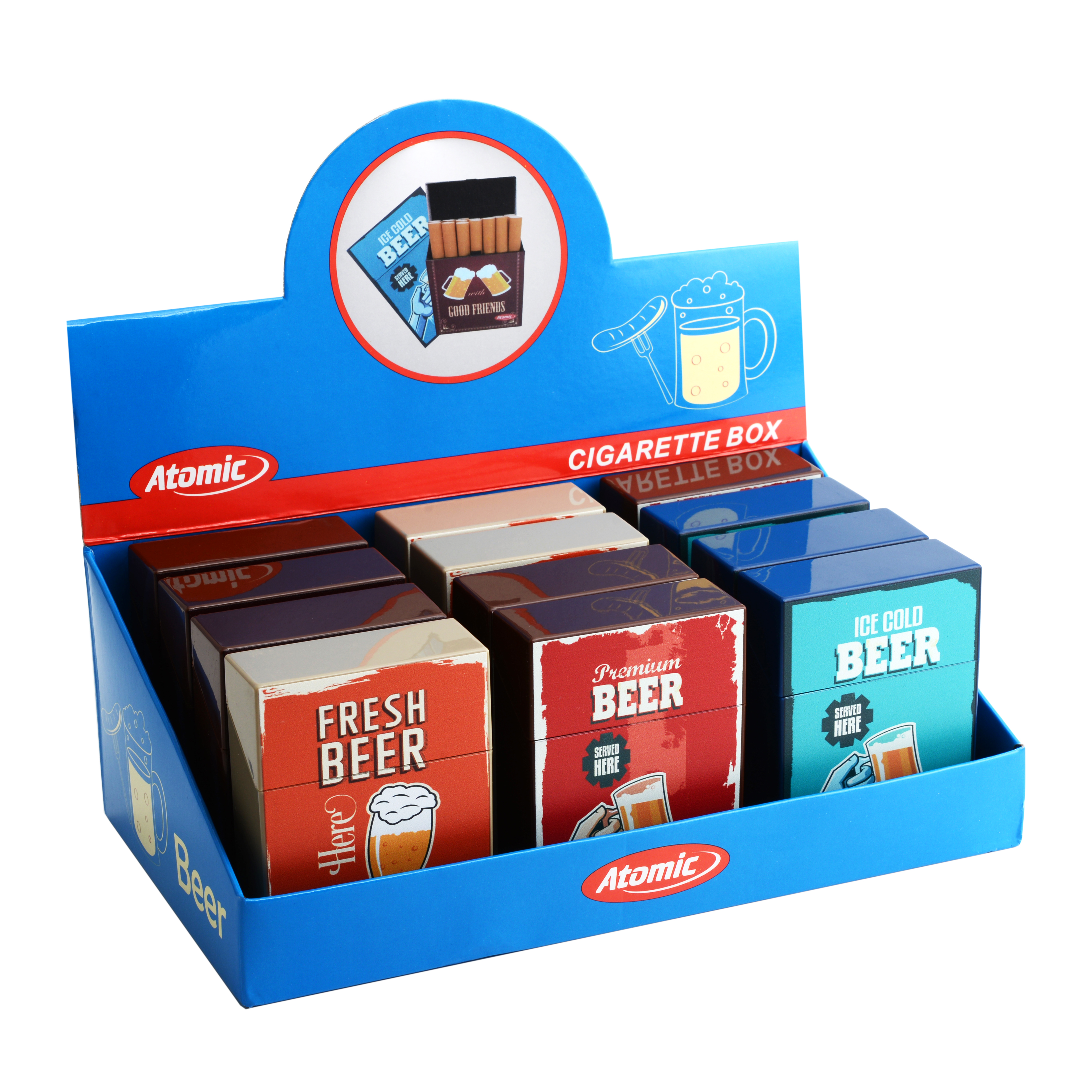 Zigaretten Box für 25 Zigaretten Sprung Deckel versch. Beer  Design