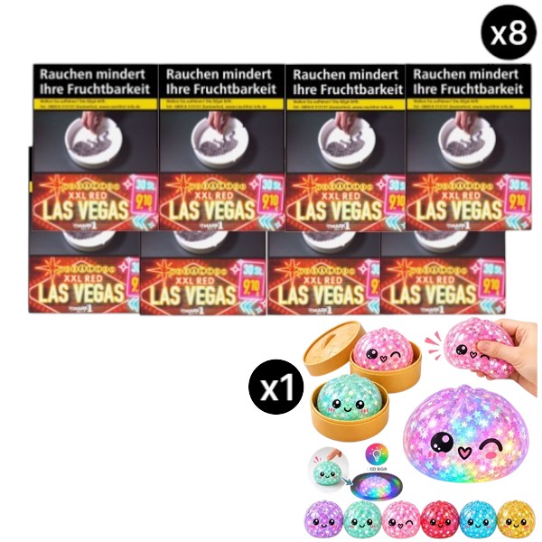 Las Vegas Red XXL Zigaretten Stange 8x30 Stück im Set mit Squishy Dumpling LED Stars Mystery