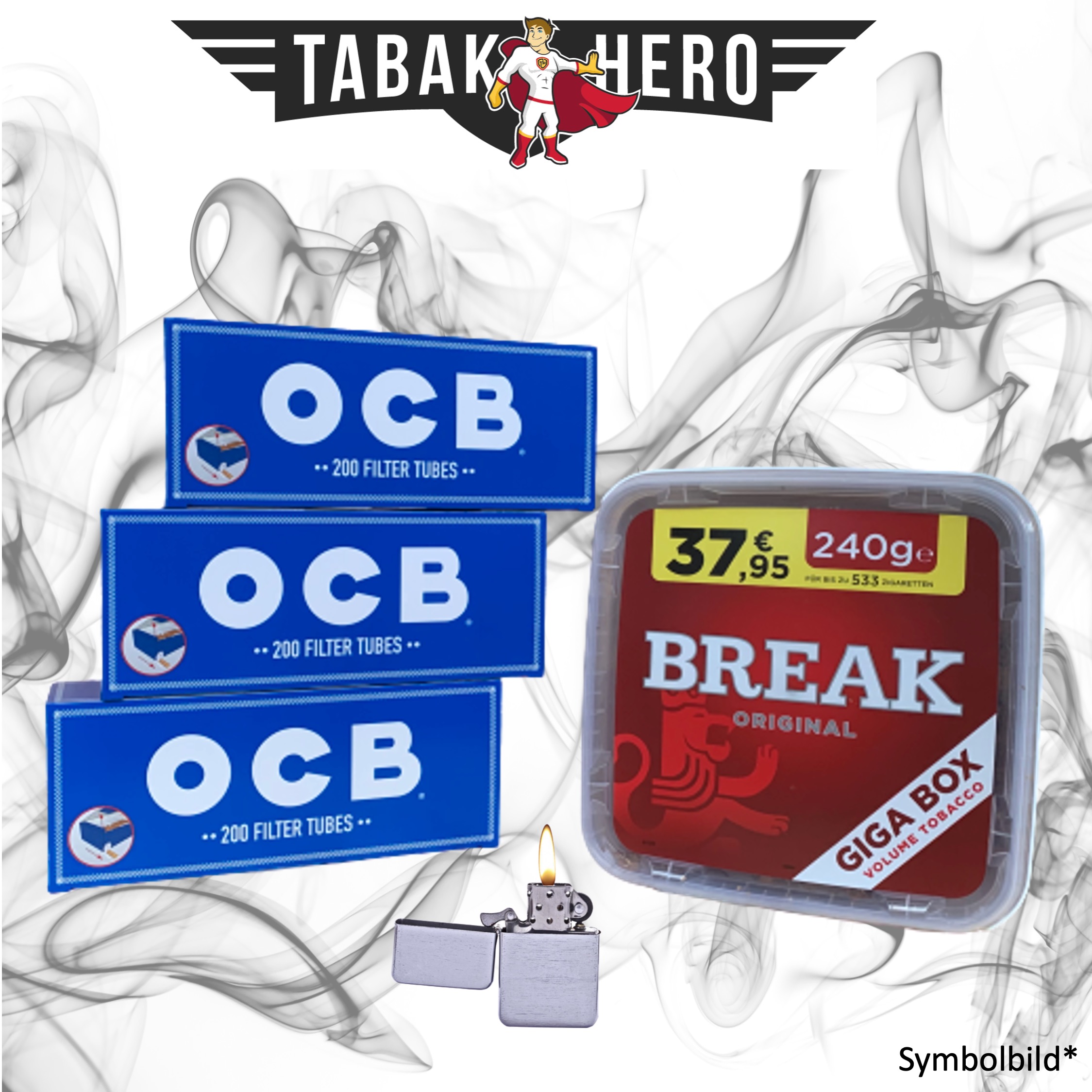 230g Break Original Tabak, 600 OCB Hanf Hülsen, mehr Stopftabak Volumentabak