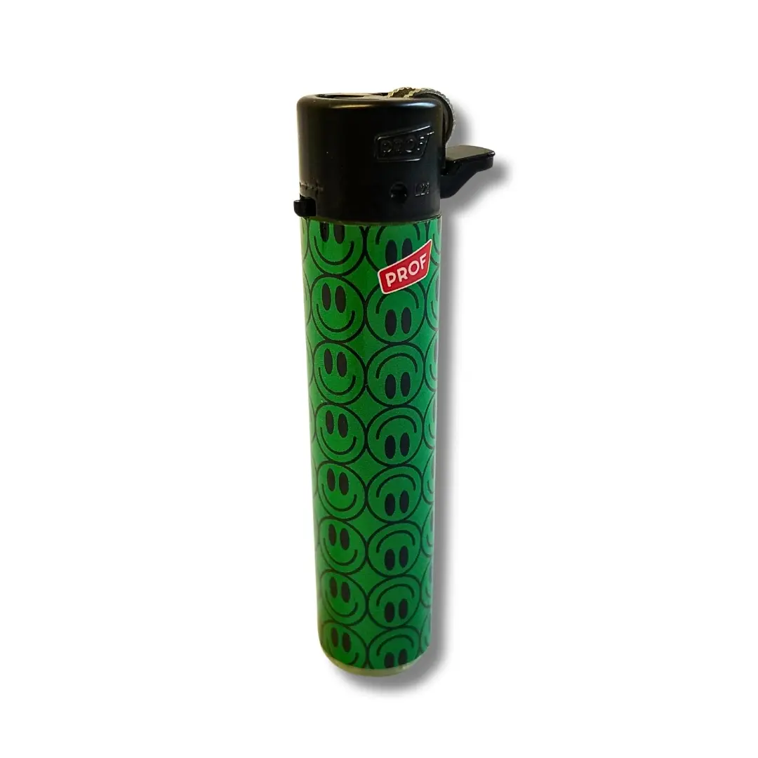 Prof Feuerzeug Reibrad Muster Smiley Gruen