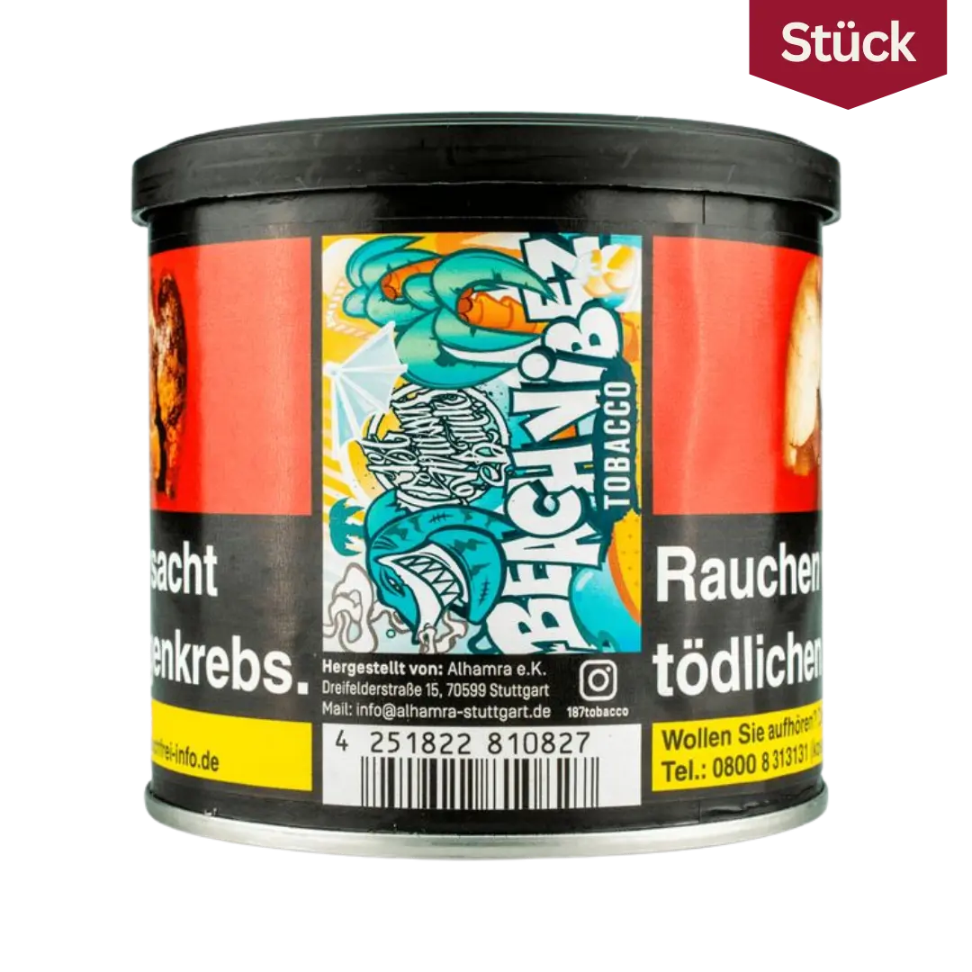 187 Tobacco Beach Vibez Himbeere Limette Orange Tabak Shishatabak 200g