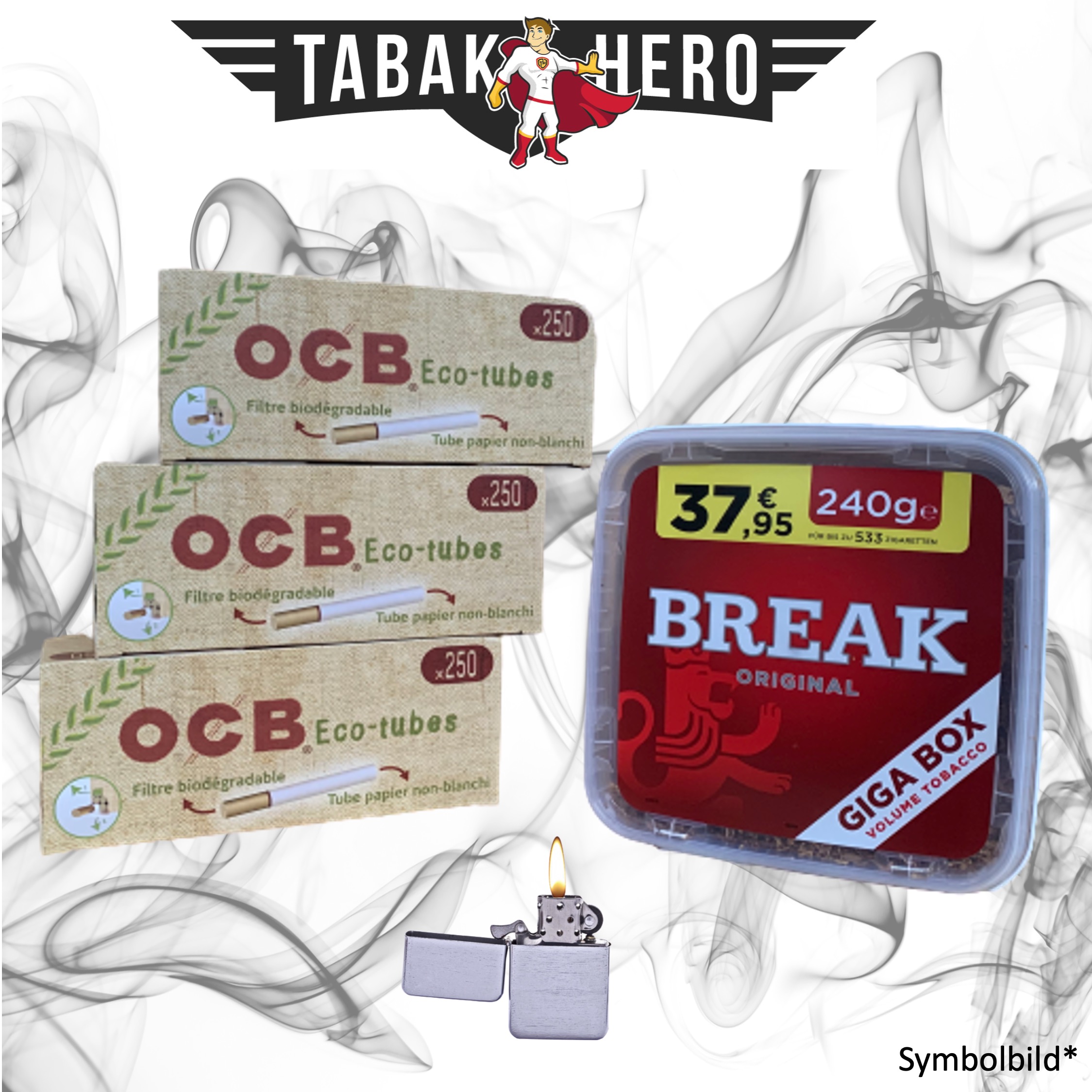 230g Break Original Tabak, 750 OCB Organic Hülsen, mehr Stopftabak Volumentabak