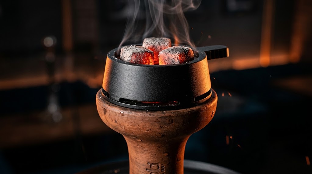 Shisha-Kopf mit HMD und glühender Naturkohle für optimales Hitzemanagement