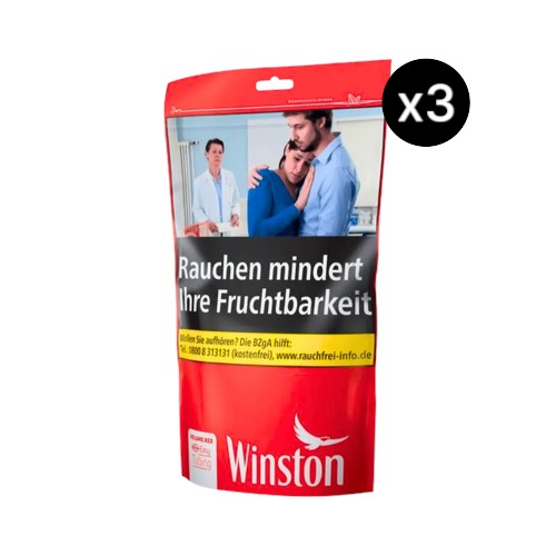 Bundle Winston Red Volumentabak in 3x 95g Beuteln (Insgesamt 285g Vorratspackung). Ergiebiger Premium American Blend Stopftabak von JTI für kräftigen Genuss.