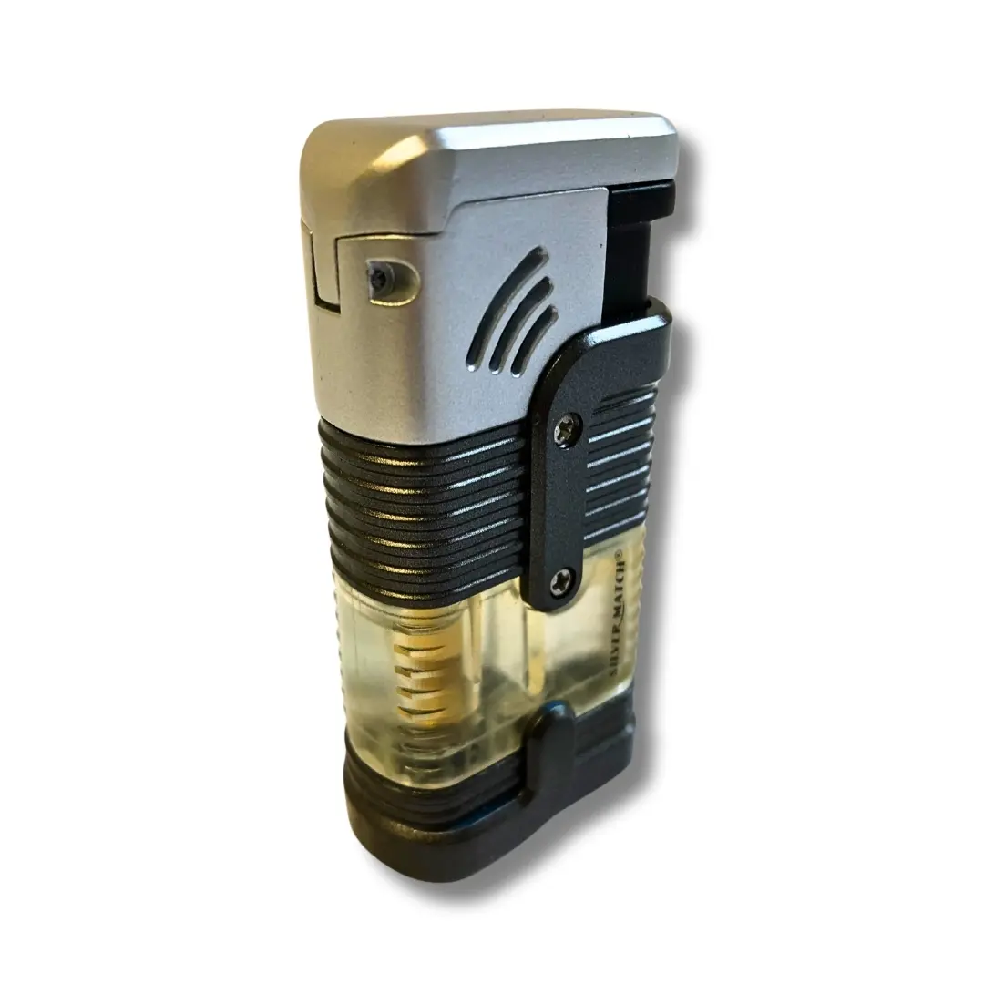Silver Match Sturmfeuerzeug Triple Jetflame Metall mit Zigarrenpuncher Schwarz Silber