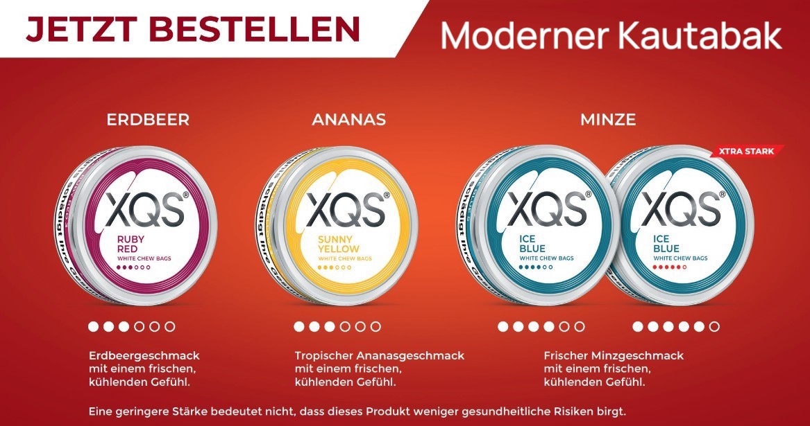 XQS moderner Kautabak - Ruby Red, Sunny Yellow und Ice Blue Sorten jetzt bestellen