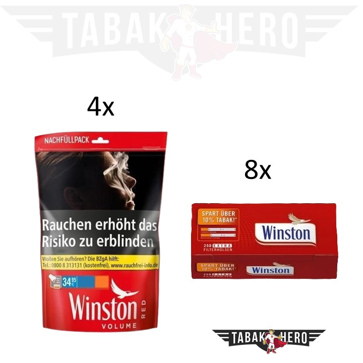 !ALTPREIS! 4x 150g Winston Red Zip XXXL Tabak + 2000 Winston Hülsen