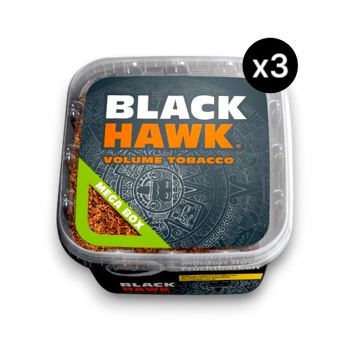 Bundle Black Hawk Volumentabak 3x 230g Eimer. Kräftiger Blend mit expandierter Faser-Architektur für makellose Abbrand-Thermodynamik und höchste maschinelle Stopfeffizienz.