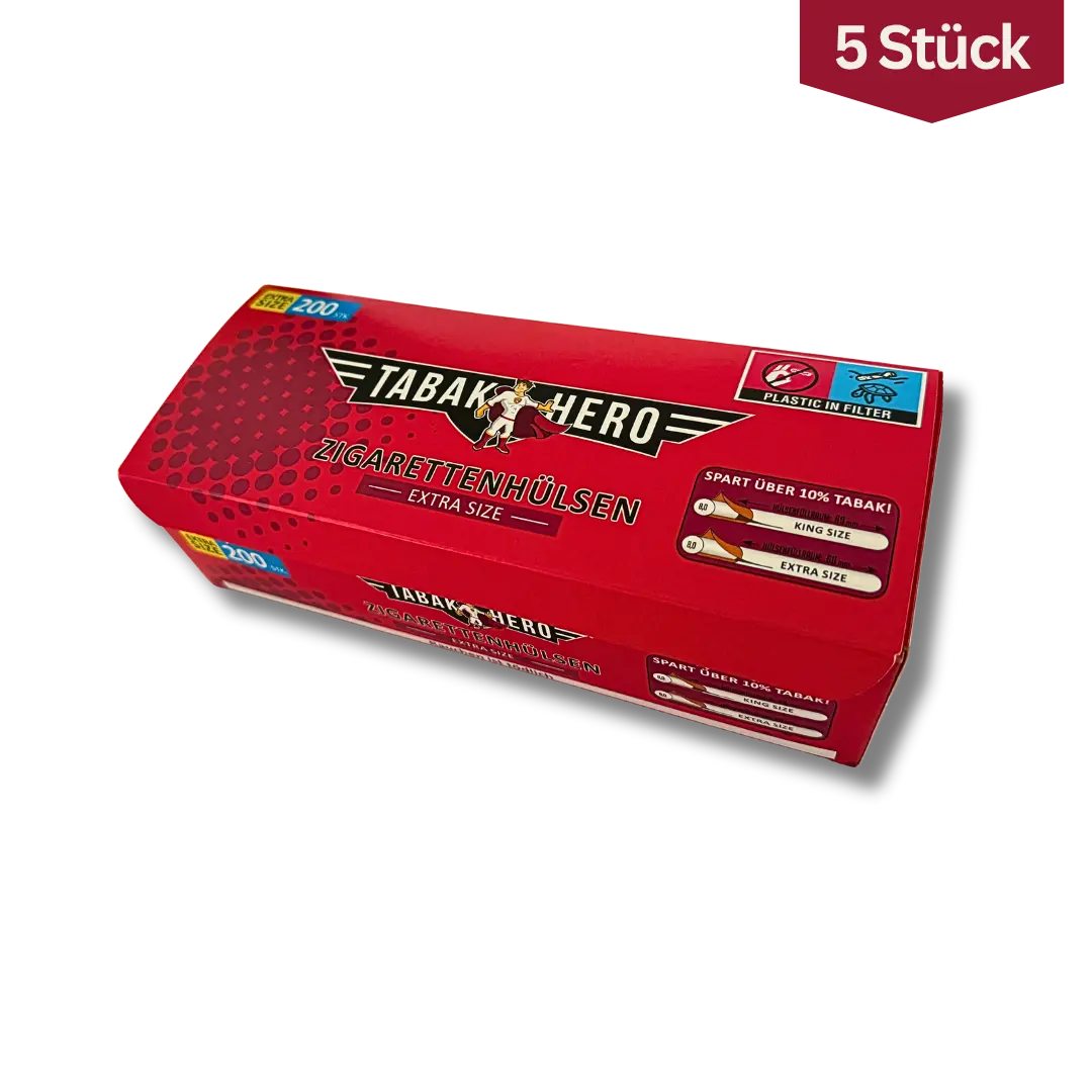 Bundle: Tabakhero Zigaretten Hülsen Extra Size (5x200 Stück)