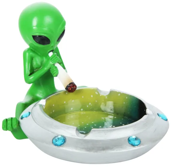 Keramik Aschenbecher "Alien" grün mit Schmuckstein