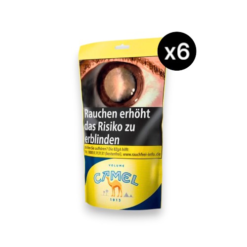 Groß-Bundle mit Camel Yellow Stopftabak Beutel (6x 91g). Expandierte American-Blend-Faser-Architektur für makellose Thermodynamik und höchste Stopfeffizienz.