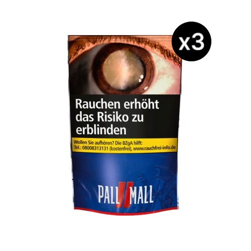 Bundle Pall Mall Red Volumentabak in 3x 95g Zip-Beuteln (Insgesamt 285g Vorratspackung). Ergiebiger Premium American Blend Stopftabak von BAT für kräftigen Genuss.