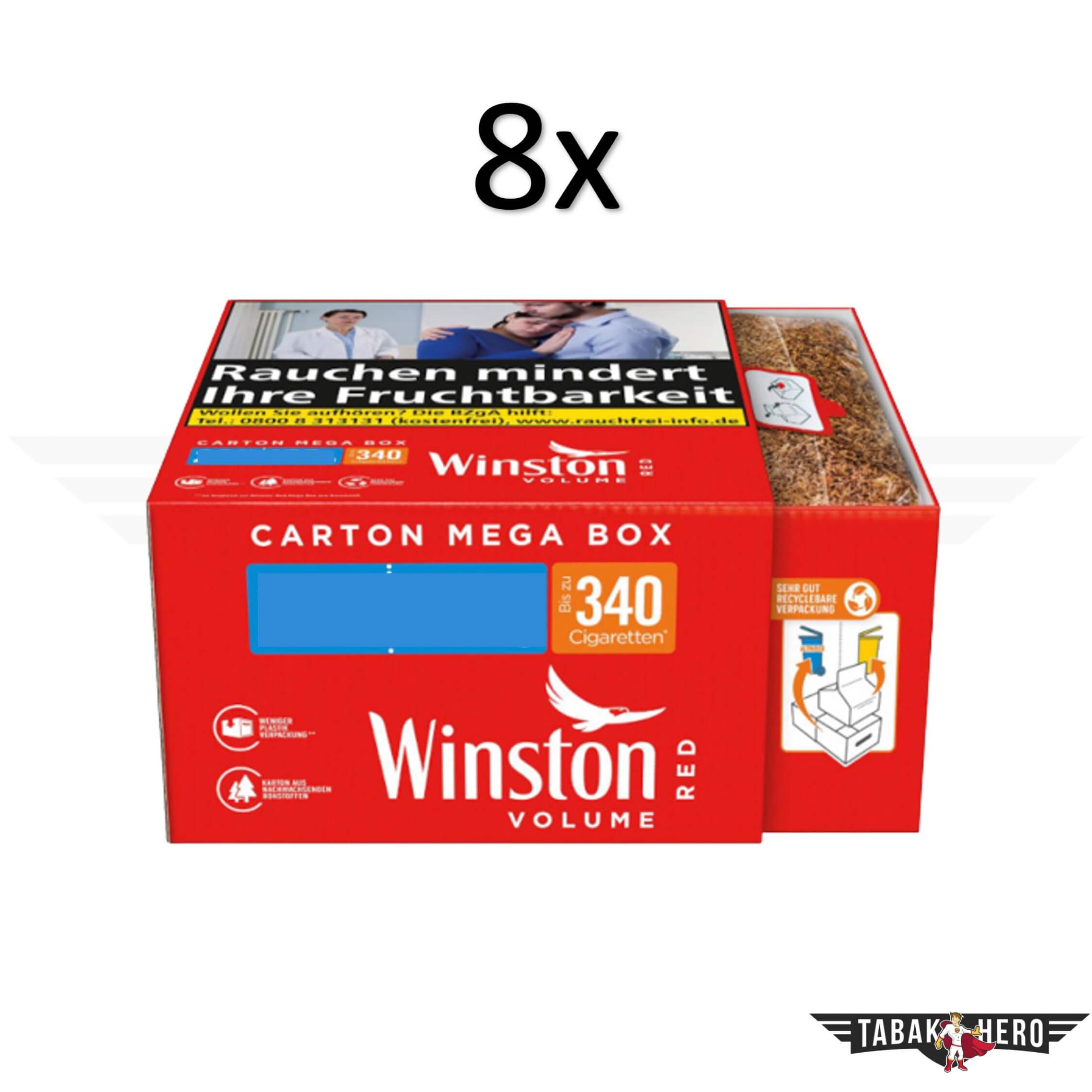 8x Winston Red Megabox Tabakeimer 140g (Stopftabak / Volumentabak)